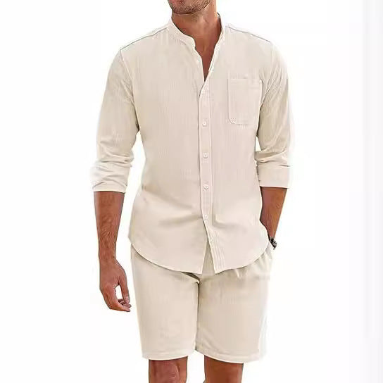 Men’s Premium Summer Set | Long Sleeve Button-Up Shirt & Shorts Co-Ord | Smart Casual Holiday Outfit