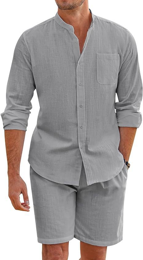 Men’s Premium Summer Set | Long Sleeve Button-Up Shirt & Shorts Co-Ord | Smart Casual Holiday Outfit