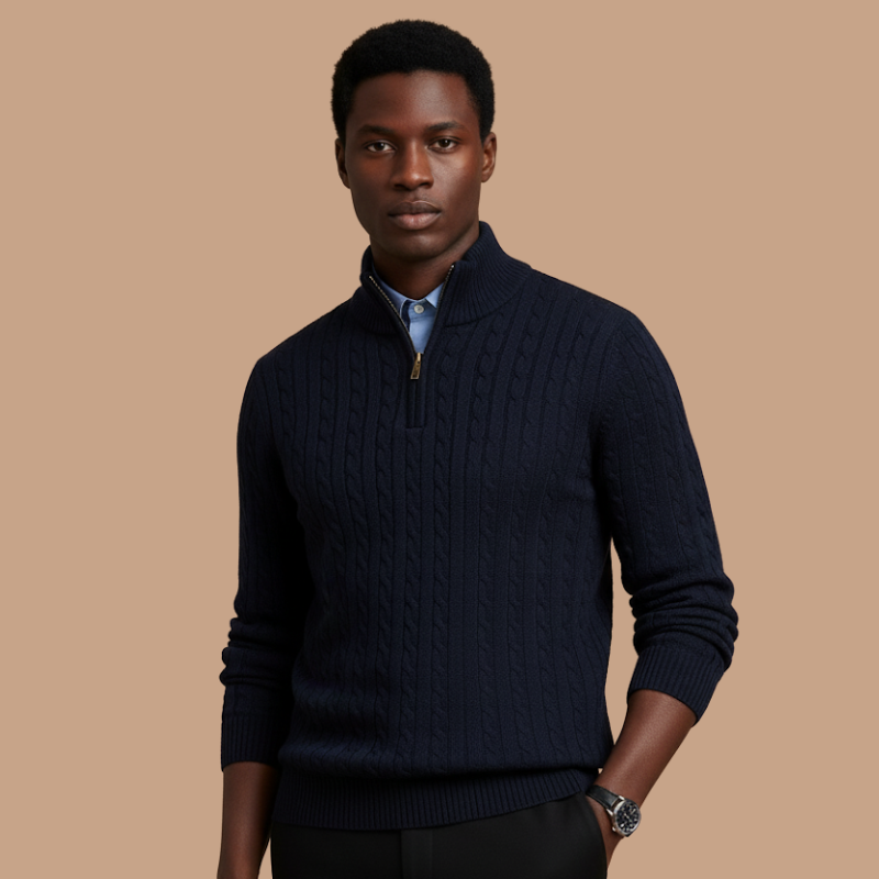 Half-Zip Cable Knit – Essencial para Outono/Inverno