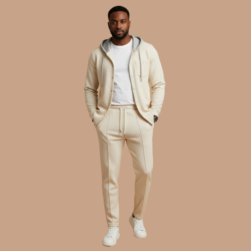 Men’s Hooded Cardigan & Trousers Set – Modern Autumn Casualwear