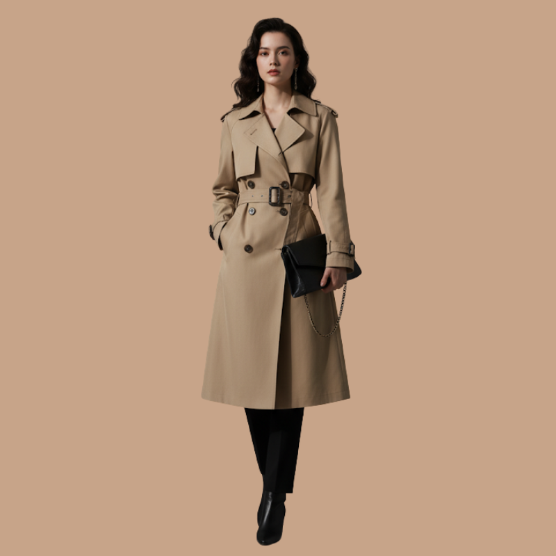 Women’s Polyester Fiber Hepburn Coat – Refined Everyday Style
