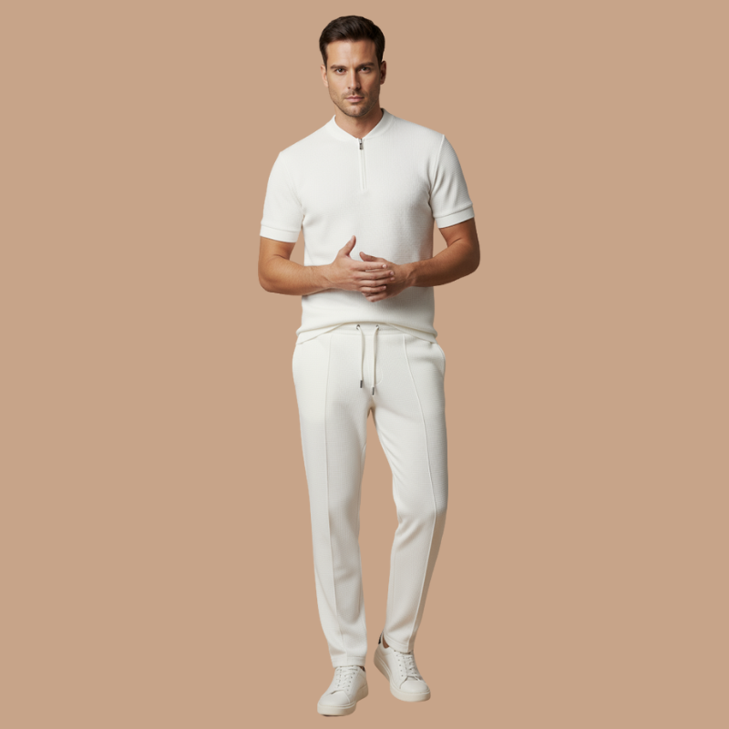 Waffle Collar Polo Shirt Set – Stylish Everyday Outfit