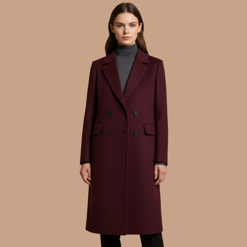 Women's Burgundy Wool Coat – Timeless British Elegance for the Cold Season
