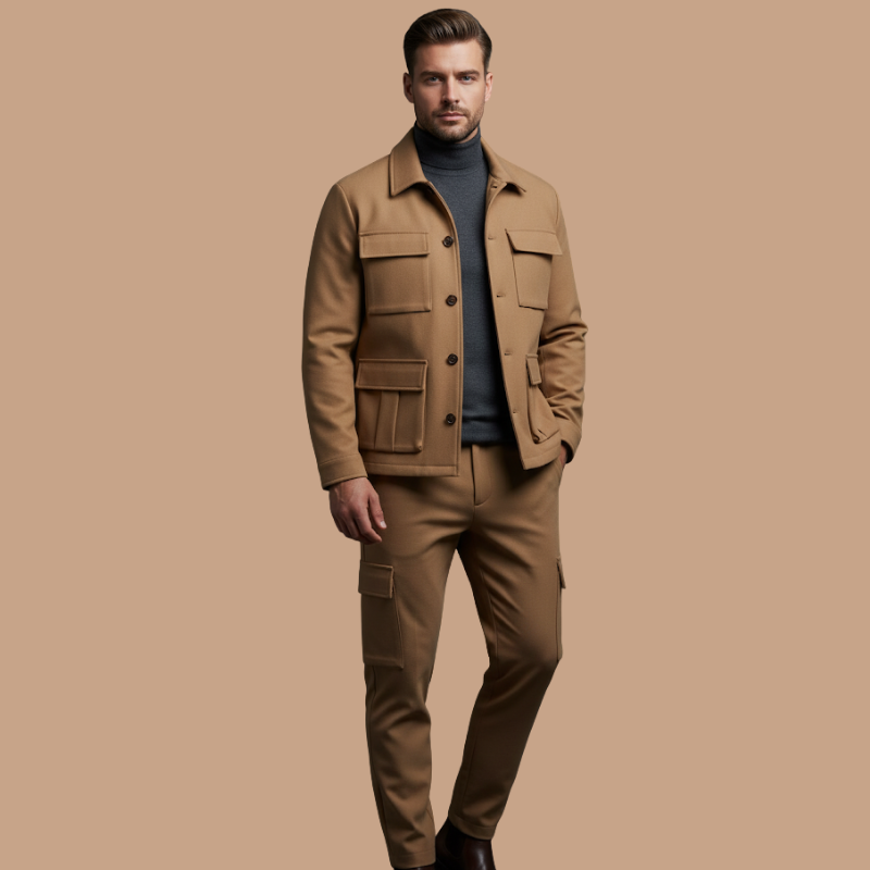 Retro Work Jacket & Multi-Pocket Pants – Stylish Men’s Ensemble