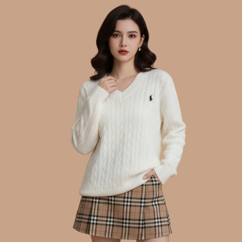 Embroidered V-Neck Knit – Autumn/Winter Eleganc