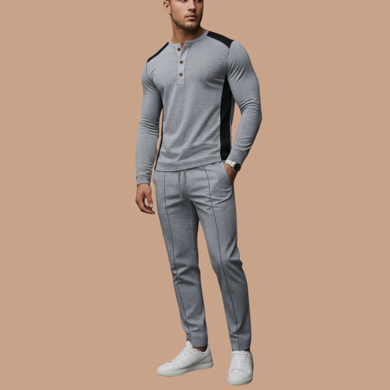 Autumn Men’s Two-Piece Set – High Collar Casual Elegance