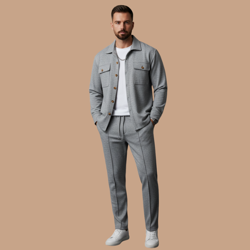 Men’s Check Workwear Set – Comfortable Lapel Jacket & Pants