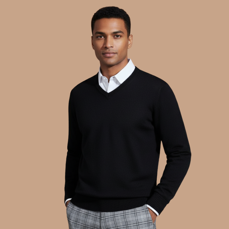 Cashmere-Cotton V-Neck – Business Casual Kni