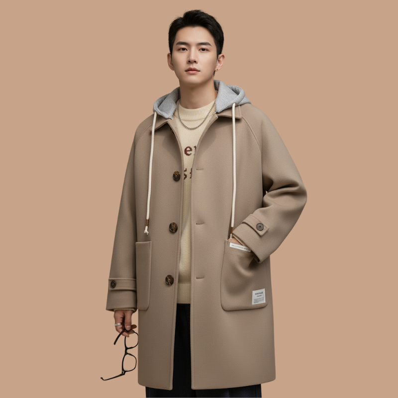 Casual Wool Coat – Minimalist Design with Single Button