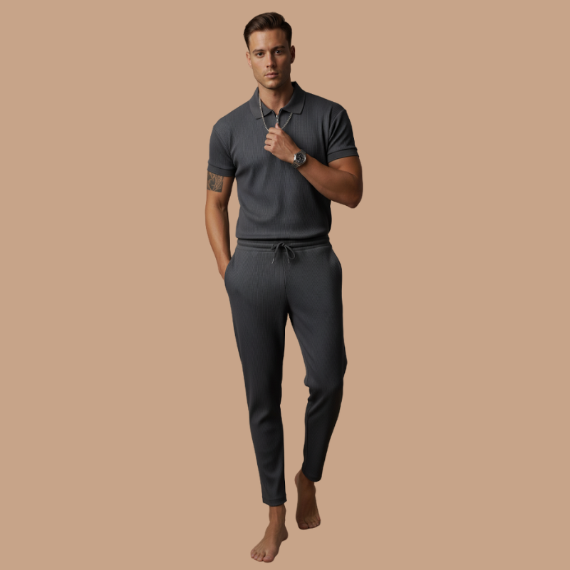 Men’s Short-Sleeve Collar & Pants Set – European & American Style