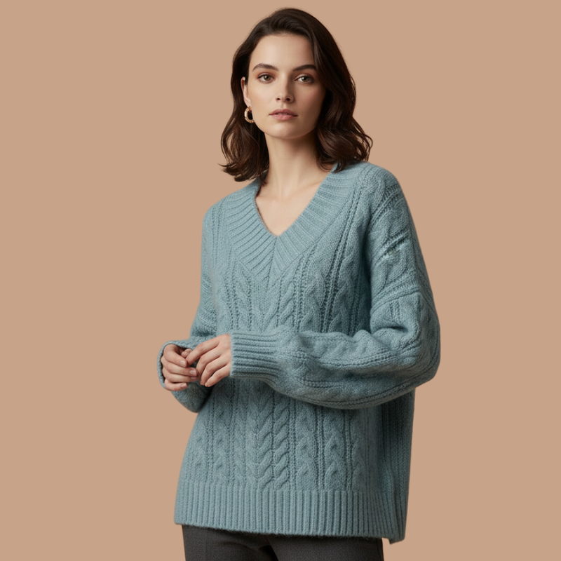 V-Neck Cable Knit Sweater – Autumn/Winter Luxe