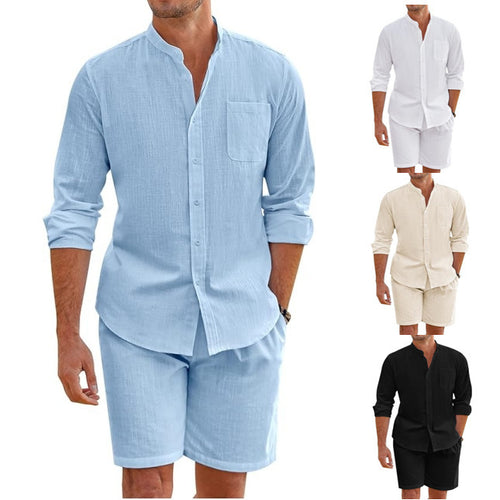Men’s Premium Summer Set | Long Sleeve Button-Up Shirt & Shorts Co-Ord | Smart Casual Holiday Outfit