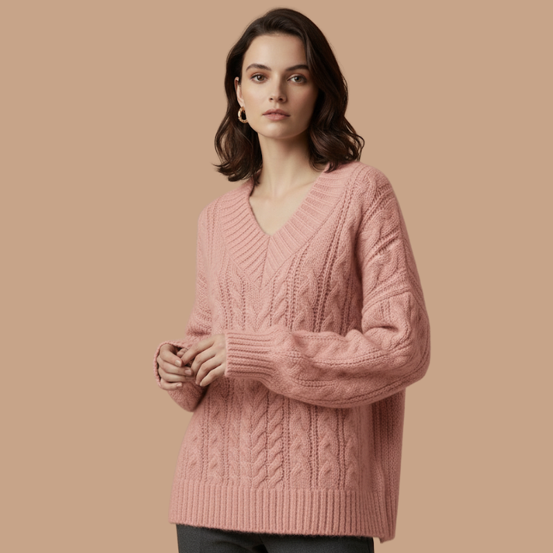 V-Neck Cable Knit Sweater – Autumn/Winter Luxe
