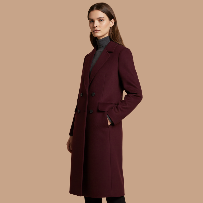 Women's Burgundy Wool Coat – Timeless British Elegance for the Cold Season