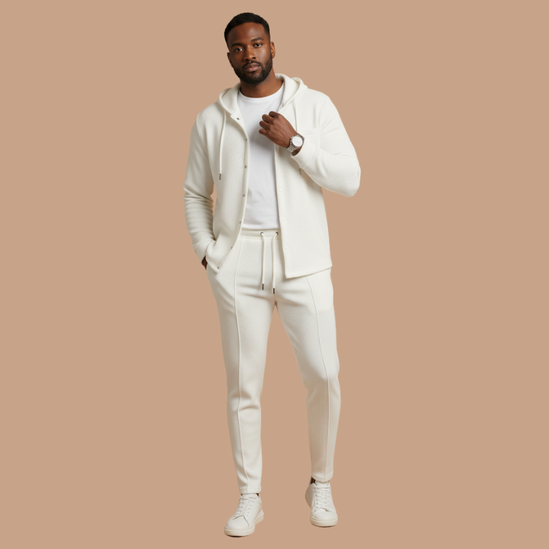 Men’s Hooded Cardigan & Trousers Set – Modern Autumn Casualwear