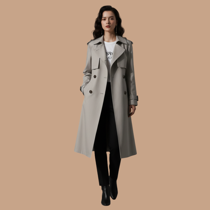 Women’s Polyester Fiber Hepburn Coat – Refined Everyday Style