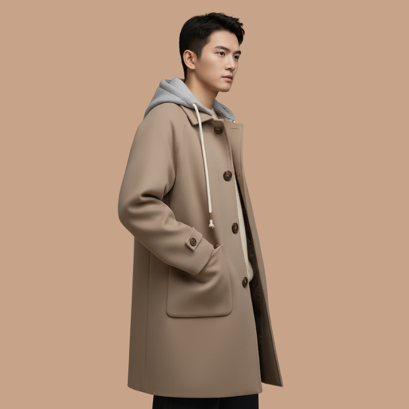 Casual Wool Coat – Minimalist Design with Single Button