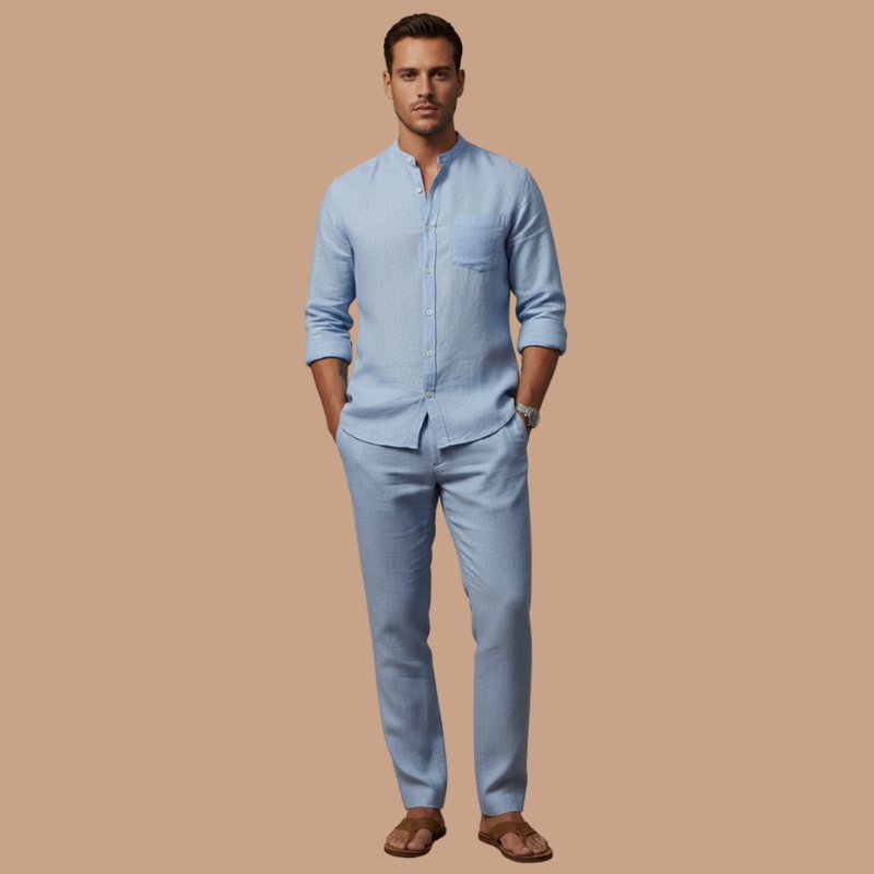 Men’s Linen Shirt & Trousers Set – Breathable Casual Elegance