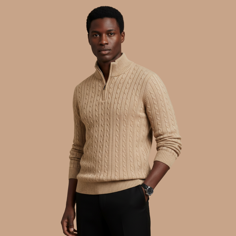 Half-Zip Cable Knit – Essencial para Outono/Inverno