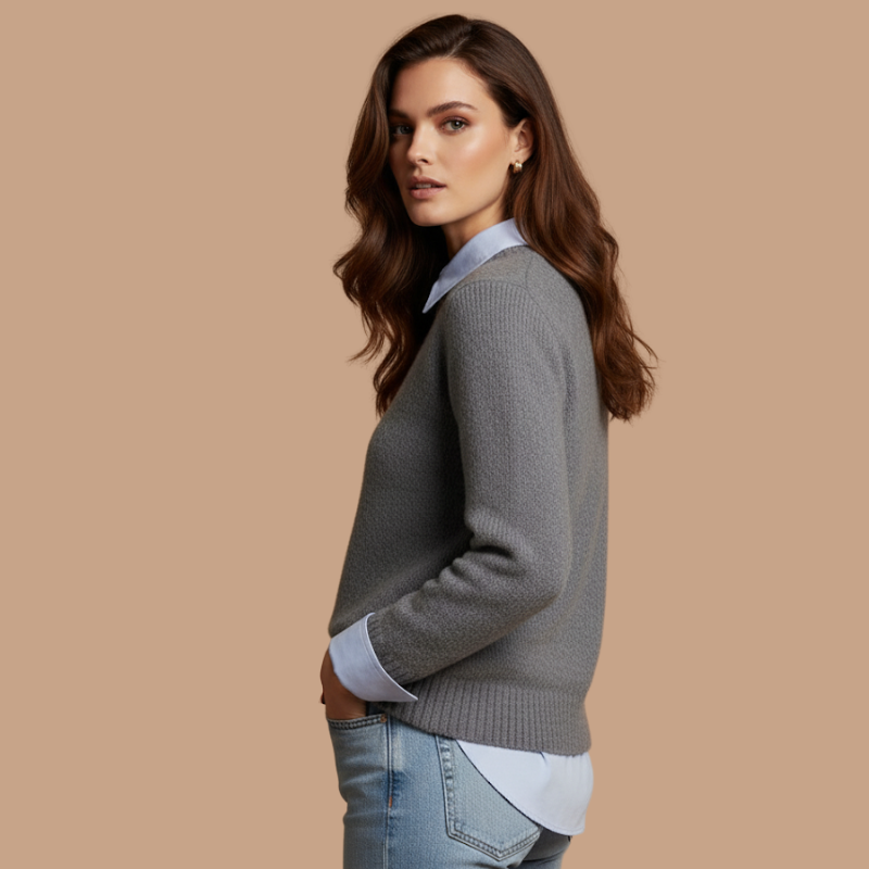 Contrast-Collar Knit – Autumn Effortless Chic