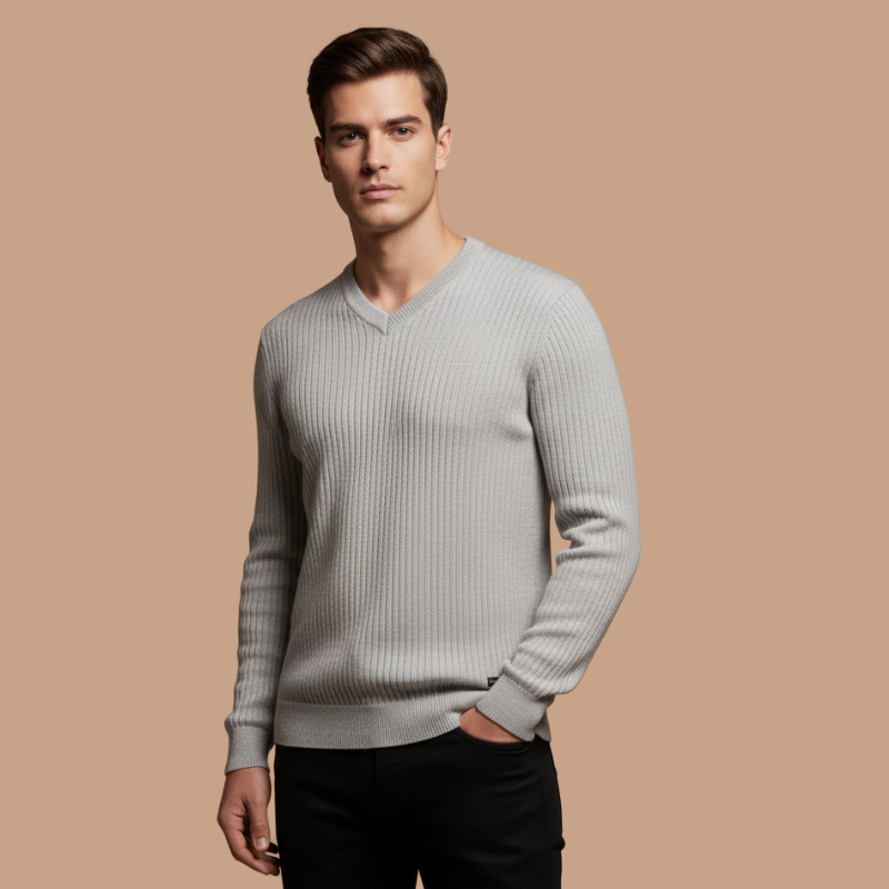 V-Neck Cotton Pullover – Timeless Men’s Knit