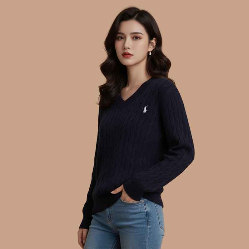 Embroidered V-Neck Knit – Autumn/Winter Eleganc
