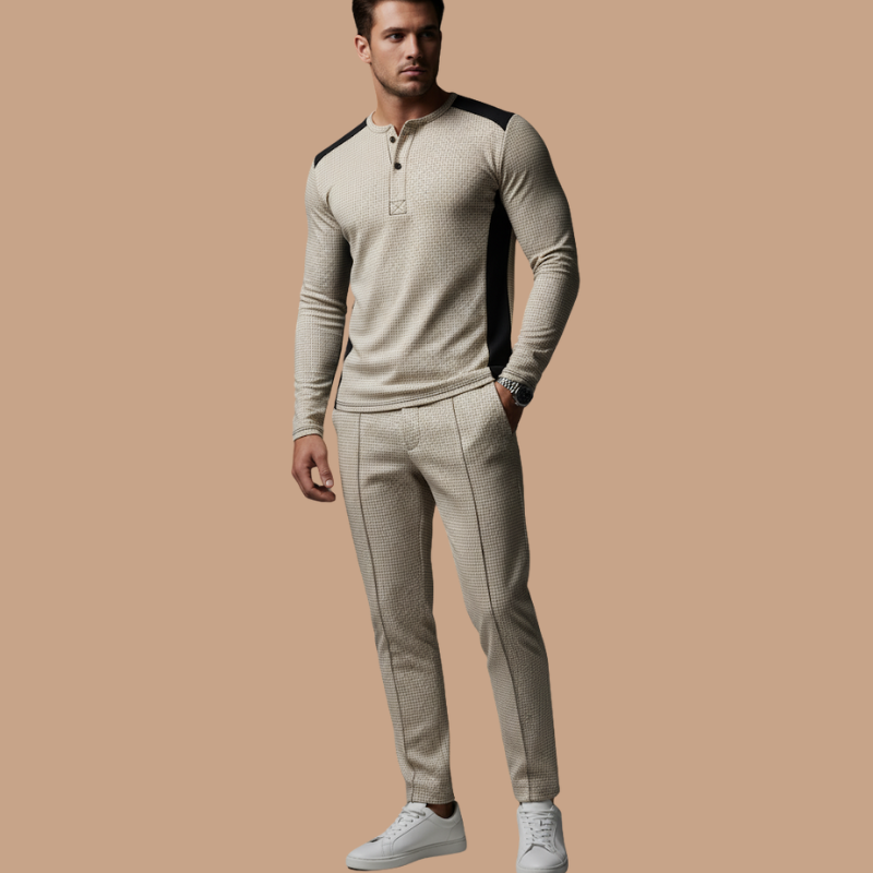 Autumn Men’s Two-Piece Set – High Collar Casual Elegance