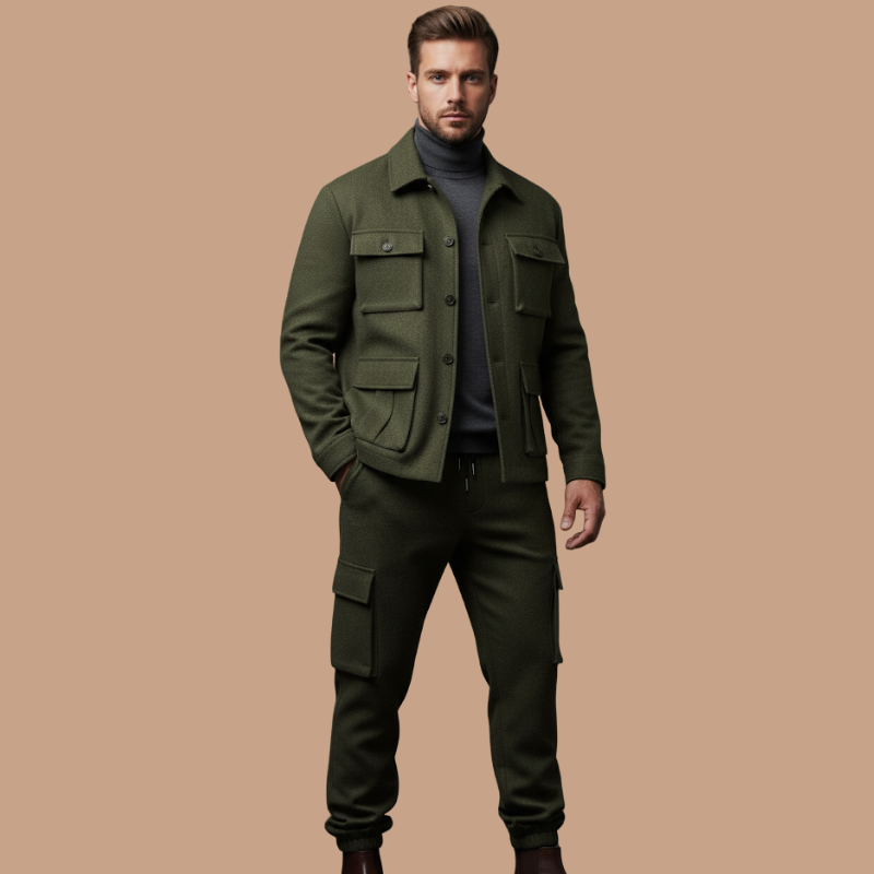 Retro Work Jacket & Multi-Pocket Pants – Stylish Men’s Ensemble