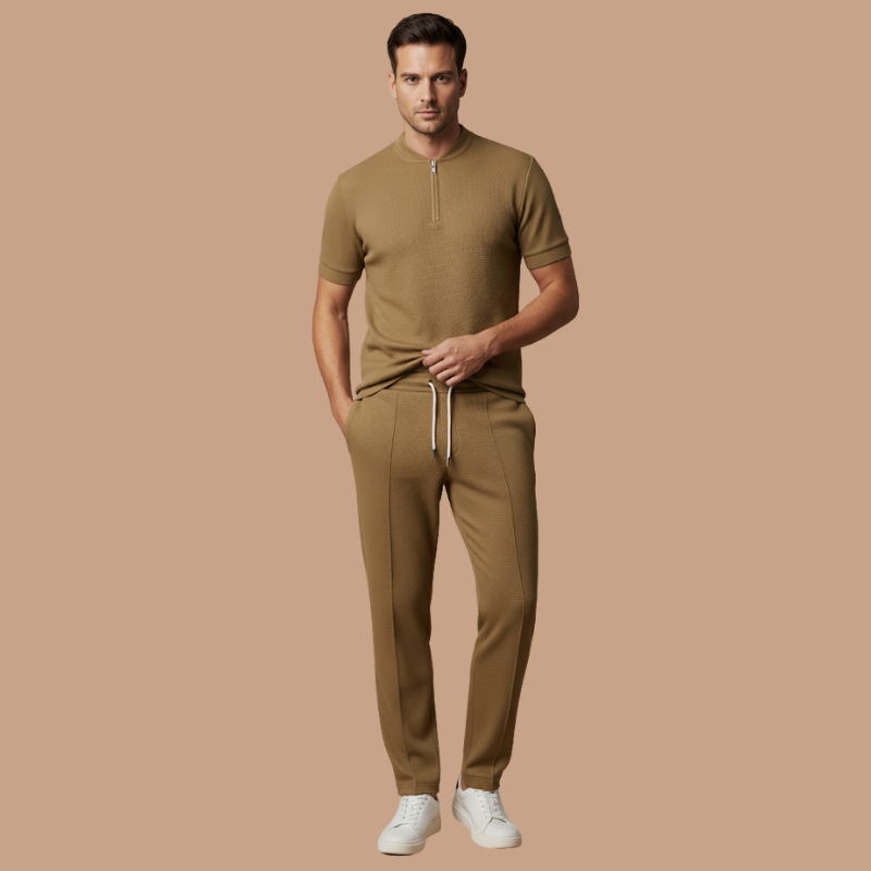 Waffle Collar Polo Shirt Set – Stylish Everyday Outfit