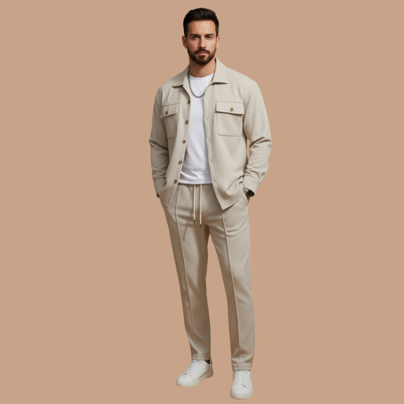 Men’s Check Workwear Set – Comfortable Lapel Jacket & Pants