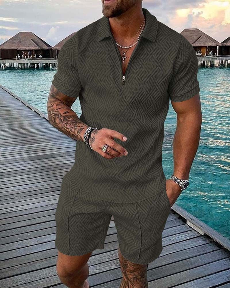 Men’s Premium Summer Set | Short Sleeve Zip Polo & Shorts Co-Ord | Stylish Casual Holiday Outfit