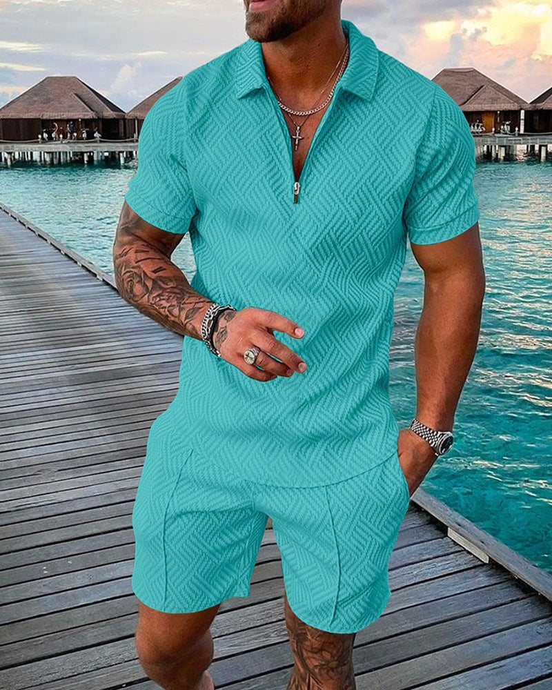 Men’s Premium Summer Set | Short Sleeve Zip Polo & Shorts Co-Ord | Stylish Casual Holiday Outfit
