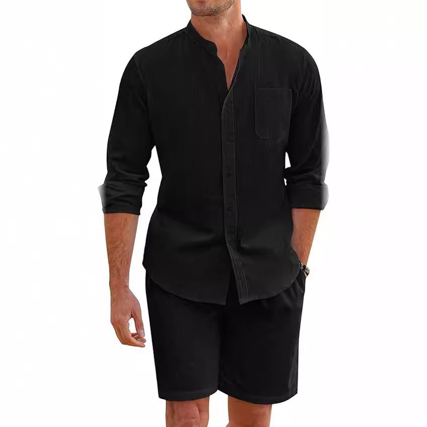 Men’s Premium Summer Set | Long Sleeve Button-Up Shirt & Shorts Co-Ord | Smart Casual Holiday Outfit
