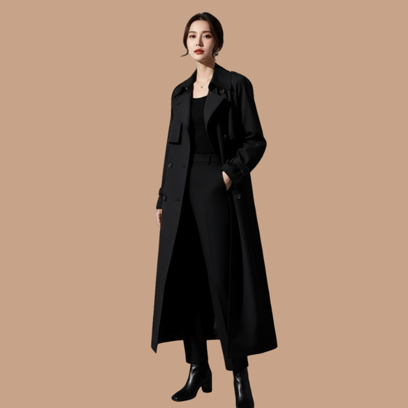 Women’s Polyester Fiber Hepburn Coat – Refined Everyday Style