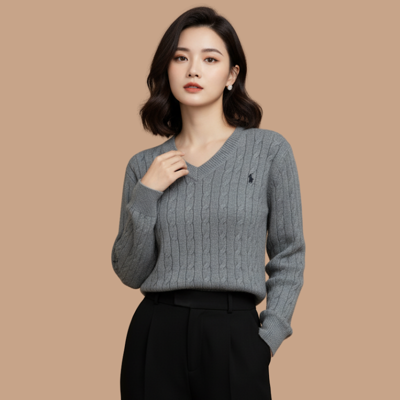 Embroidered V-Neck Knit – Autumn/Winter Eleganc