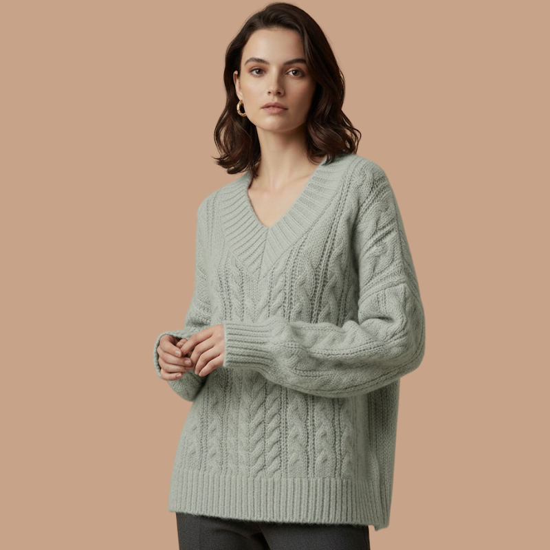 V-Neck Cable Knit Sweater – Autumn/Winter Luxe