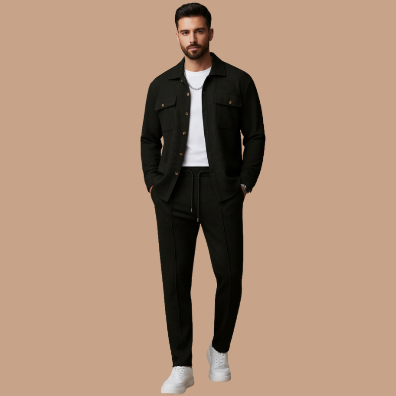 Men’s Check Workwear Set – Comfortable Lapel Jacket & Pants
