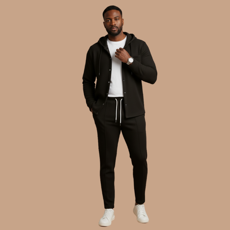 Men’s Hooded Cardigan & Trousers Set – Modern Autumn Casualwear