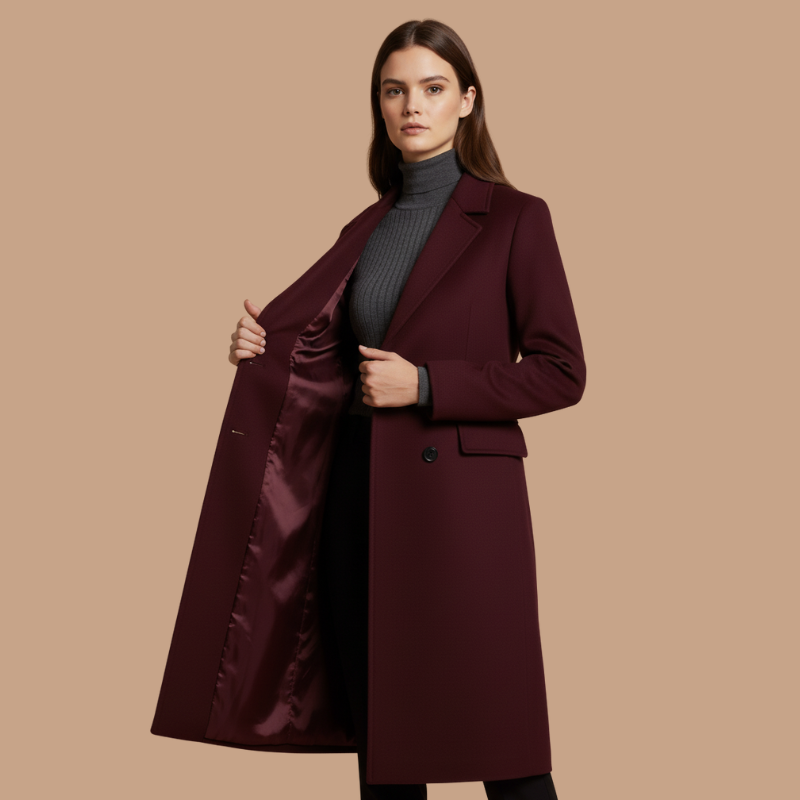 Women's Burgundy Wool Coat – Timeless British Elegance for the Cold Season
