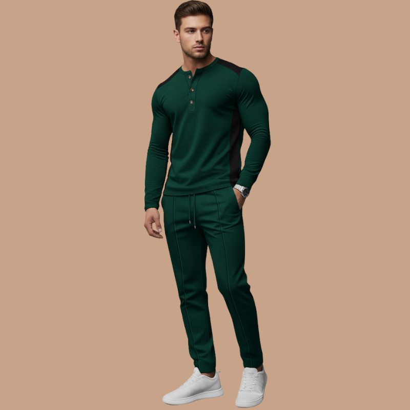 Autumn Men’s Two-Piece Set – High Collar Casual Elegance