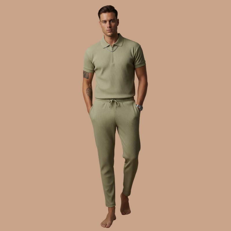 Men’s Short-Sleeve Collar & Pants Set – European & American Style