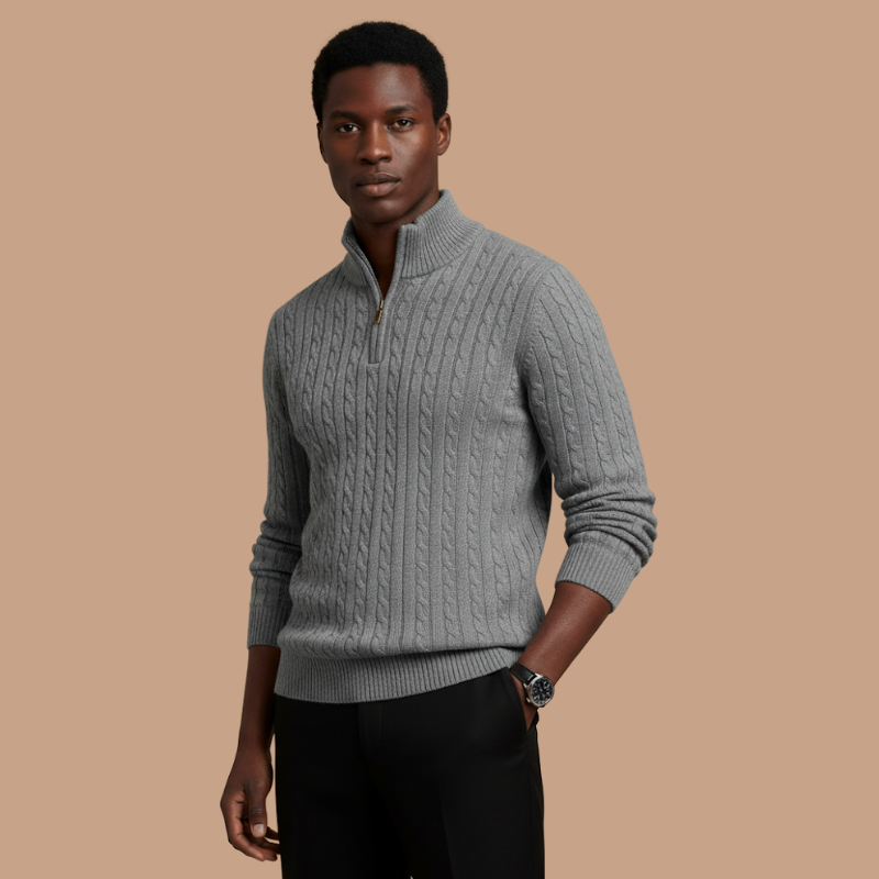 Half-Zip Cable Knit – Essencial para Outono/Inverno