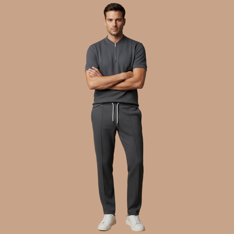 Waffle Collar Polo Shirt Set – Stylish Everyday Outfit