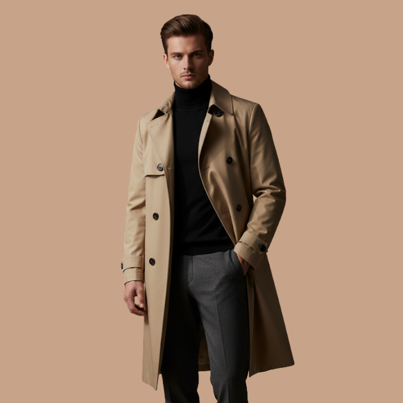 Mid-Length Leather Coat – Refined Comfort & Style