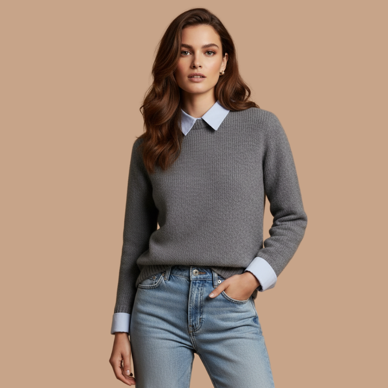 Contrast-Collar Knit – Autumn Effortless Chic