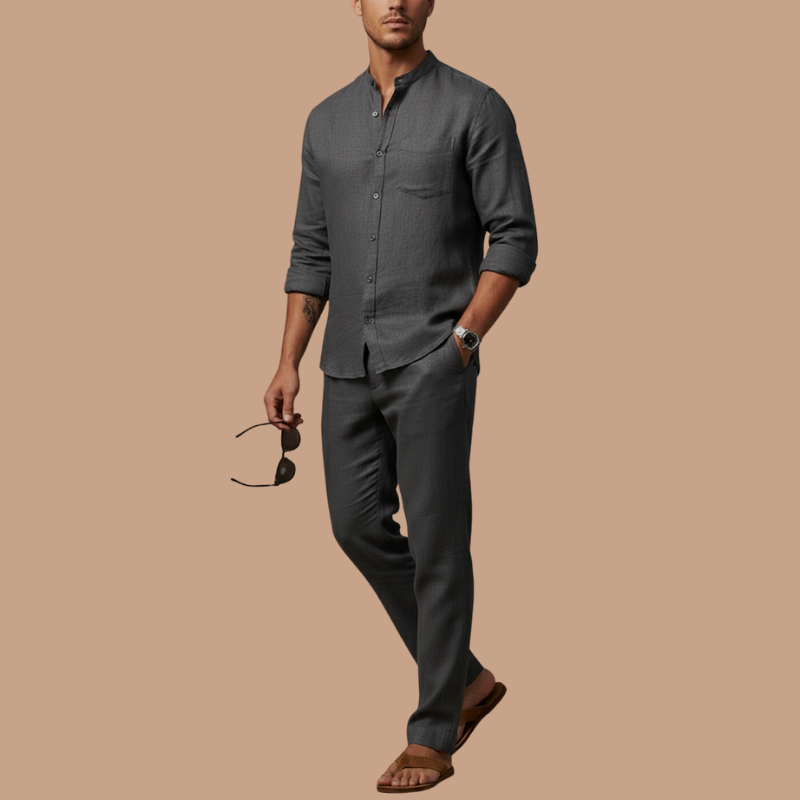 Men’s Linen Shirt & Trousers Set – Breathable Casual Elegance