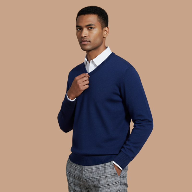 Cashmere-Cotton V-Neck – Business Casual Kni