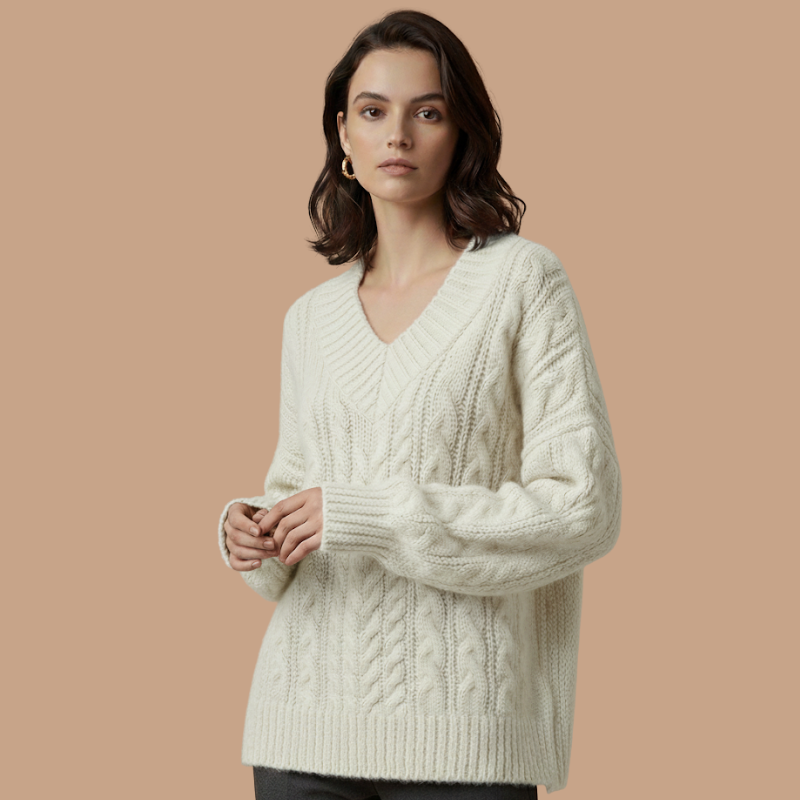 V-Neck Cable Knit Sweater – Autumn/Winter Luxe