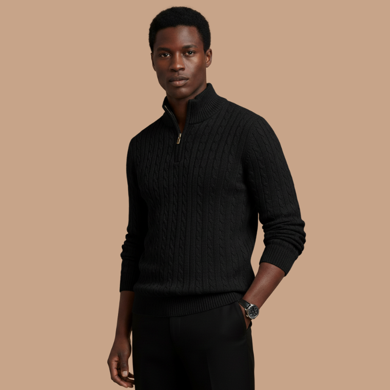 Half-Zip Cable Knit – Essencial para Outono/Inverno