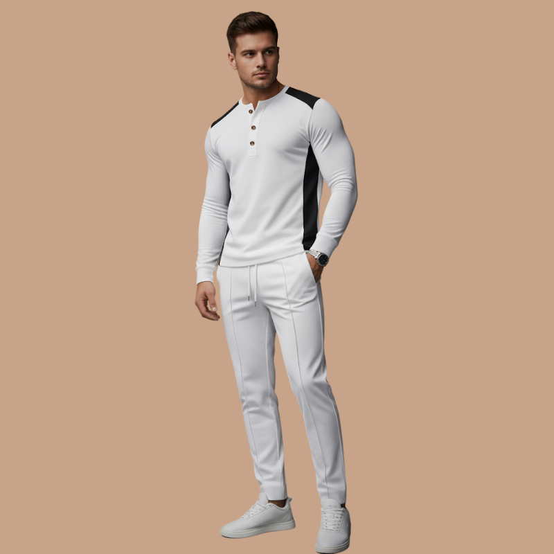 Autumn Men’s Two-Piece Set – High Collar Casual Elegance